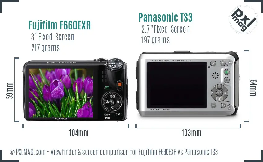 Fujifilm F660EXR vs Panasonic TS3 Screen and Viewfinder comparison Fujifilm F660EXR vs Panasonic TS3 Screen and Viewfinder comparison