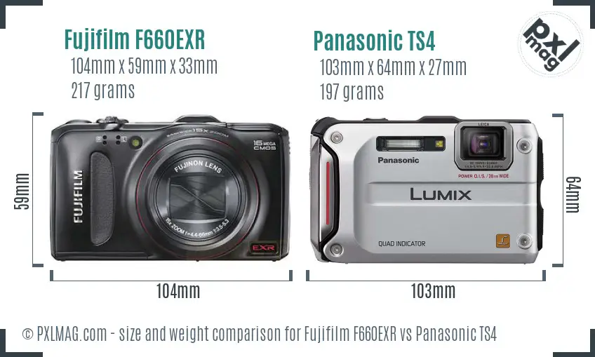 Fujifilm F660EXR vs Panasonic TS4 size comparison Fujifilm F660EXR vs Panasonic TS4 size comparison
