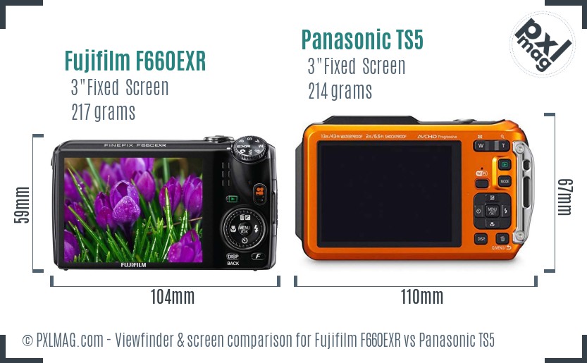 Fujifilm F660EXR vs Panasonic TS5 Screen and Viewfinder comparison