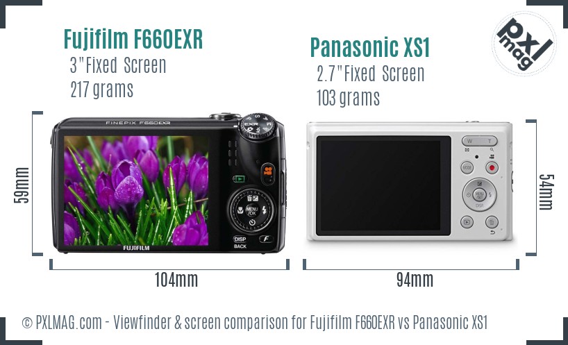 Fujifilm F660EXR vs Panasonic XS1 Screen and Viewfinder comparison
