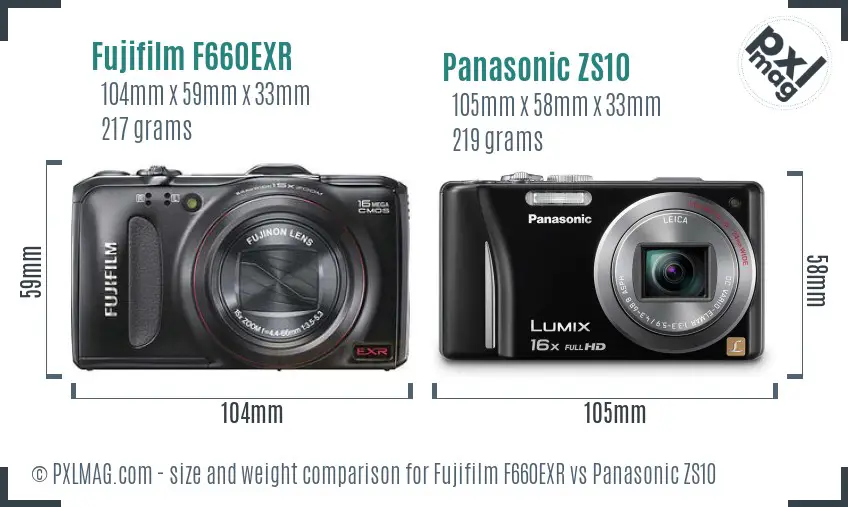 Fujifilm F660EXR vs Panasonic ZS10 size comparison Fujifilm F660EXR vs Panasonic ZS10 size comparison