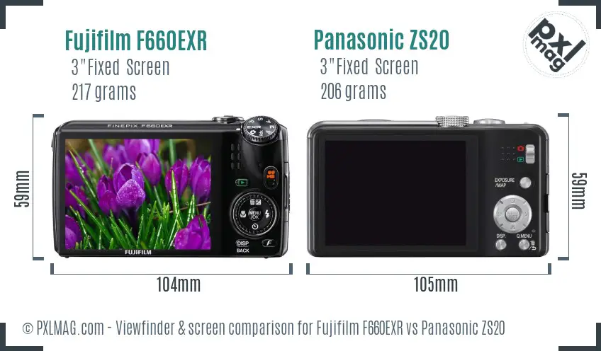 Fujifilm F660EXR vs Panasonic ZS20 Screen and Viewfinder comparison Fujifilm F660EXR vs Panasonic ZS20 Screen and Viewfinder comparison