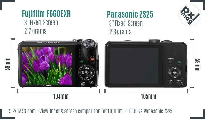 Fujifilm F660EXR vs Panasonic ZS25 Screen and Viewfinder comparison