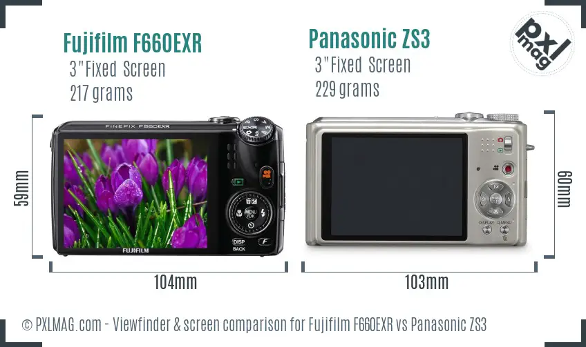 Fujifilm F660EXR vs Panasonic ZS3 Screen and Viewfinder comparison