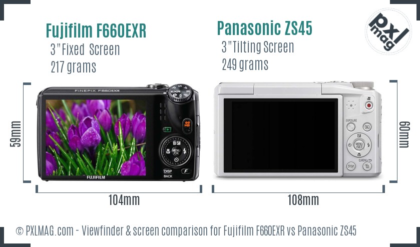Fujifilm F660EXR vs Panasonic ZS45 Screen and Viewfinder comparison