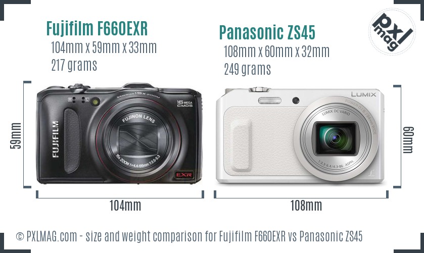 Fujifilm F660EXR vs Panasonic ZS45 size comparison Fujifilm F660EXR vs Panasonic ZS45 size comparison