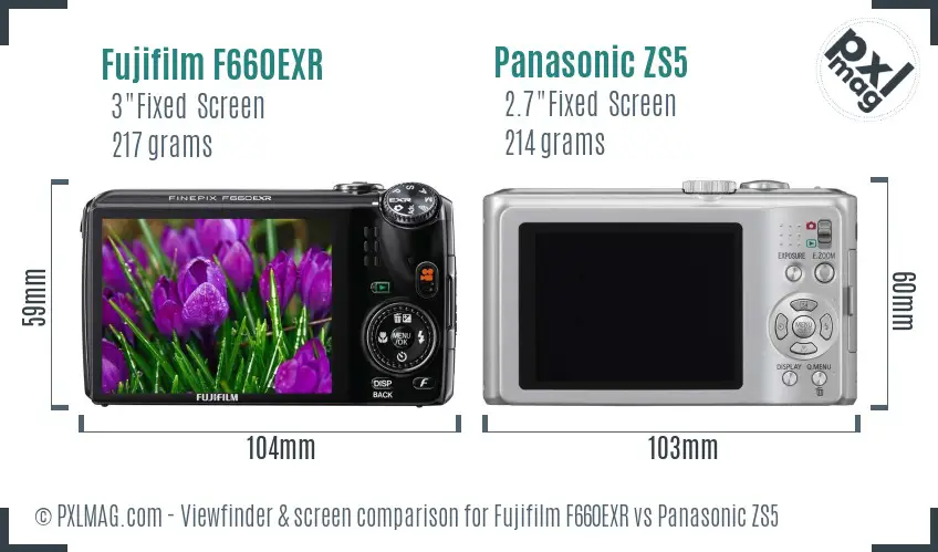 Fujifilm F660EXR vs Panasonic ZS5 Screen and Viewfinder comparison