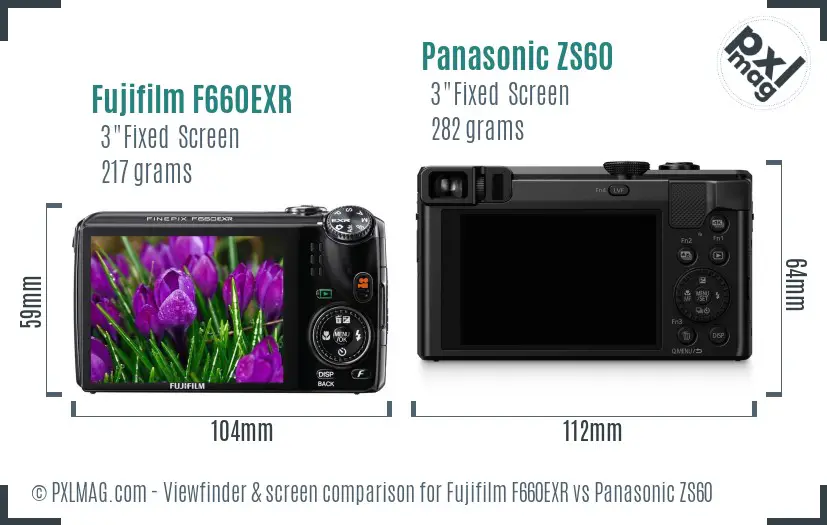 Fujifilm F660EXR vs Panasonic ZS60 Screen and Viewfinder comparison