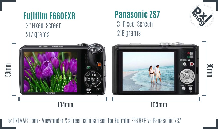 Fujifilm F660EXR vs Panasonic ZS7 Screen and Viewfinder comparison
