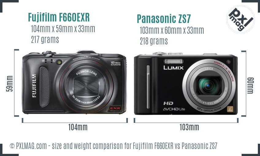 Fujifilm F660EXR vs Panasonic ZS7 size comparison Fujifilm F660EXR vs Panasonic ZS7 size comparison