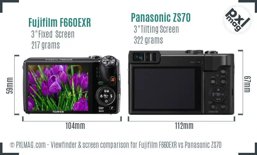 Fujifilm F660EXR vs Panasonic ZS70 Screen and Viewfinder comparison