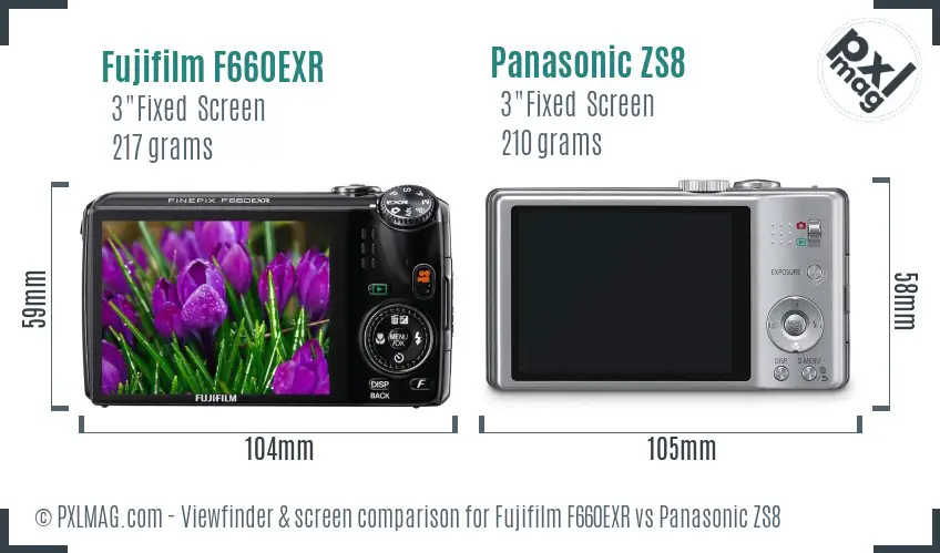 Fujifilm F660EXR vs Panasonic ZS8 Screen and Viewfinder comparison