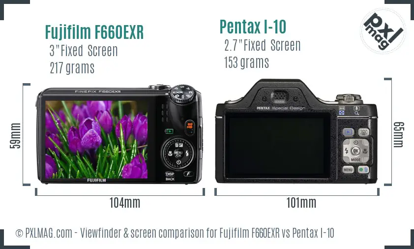 Fujifilm F660EXR vs Pentax I-10 Screen and Viewfinder comparison