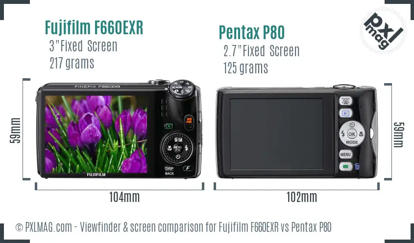 Fujifilm F660EXR vs Pentax P80 Screen and Viewfinder comparison