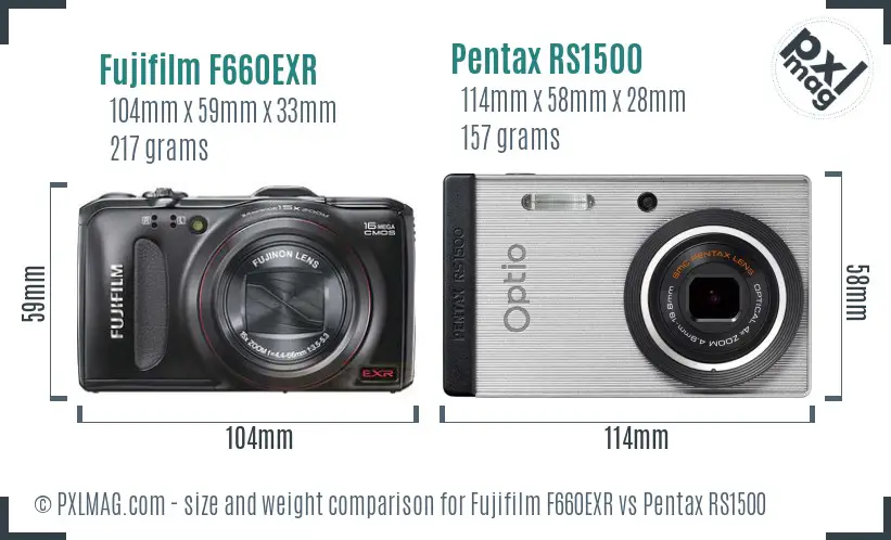 Fujifilm F660EXR vs Pentax RS1500 size comparison Fujifilm F660EXR vs Pentax RS1500 size comparison