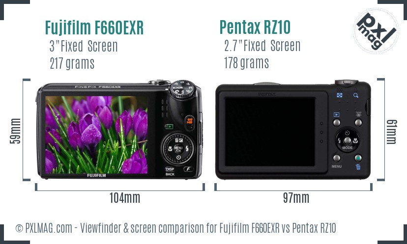 Fujifilm F660EXR vs Pentax RZ10 Screen and Viewfinder comparison