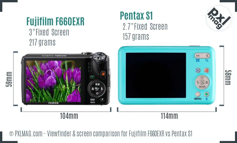 Fujifilm F660EXR vs Pentax S1 Screen and Viewfinder comparison
