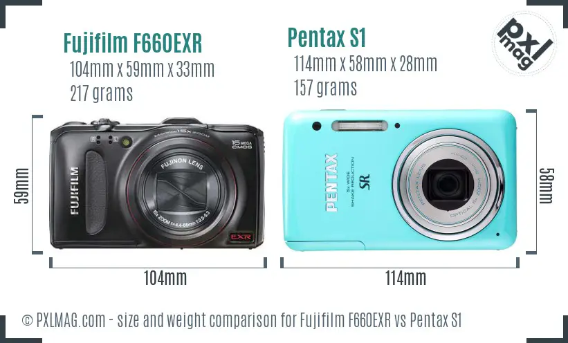 Fujifilm F660EXR vs Pentax S1 size comparison