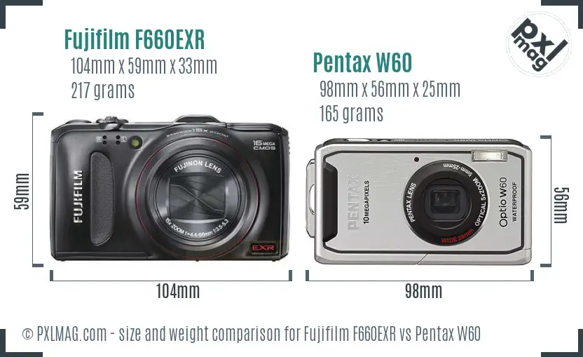 Fujifilm F660EXR vs Pentax W60 size comparison Fujifilm F660EXR vs Pentax W60 size comparison