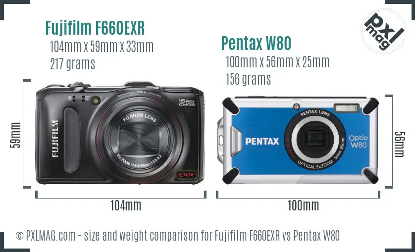 Fujifilm F660EXR vs Pentax W80 size comparison Fujifilm F660EXR vs Pentax W80 size comparison