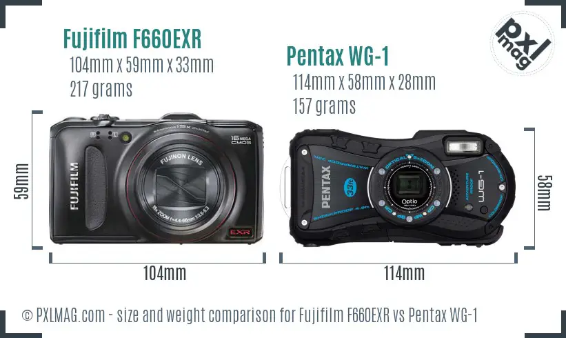 Fujifilm F660EXR vs Pentax WG-1 size comparison