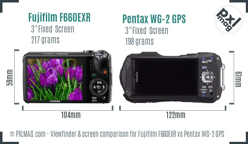 Fujifilm F660EXR vs Pentax WG-2 GPS Screen and Viewfinder comparison Fujifilm F660EXR vs Pentax WG-2 GPS Screen and Viewfinder comparison