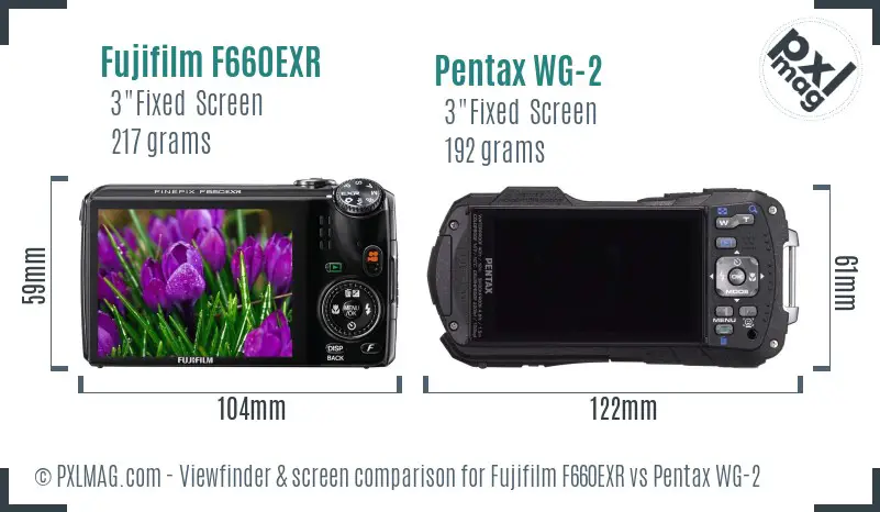 Fujifilm F660EXR vs Pentax WG-2 Screen and Viewfinder comparison