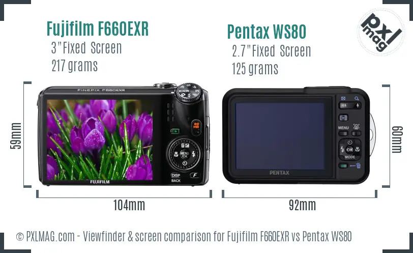 Fujifilm F660EXR vs Pentax WS80 Screen and Viewfinder comparison