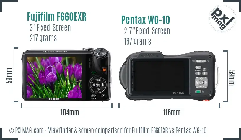 Fujifilm F660EXR vs Pentax WG-10 Screen and Viewfinder comparison