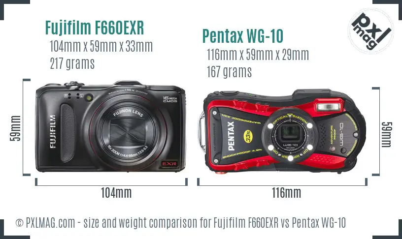 Fujifilm F660EXR vs Pentax WG-10 size comparison Fujifilm F660EXR vs Pentax WG-10 size comparison