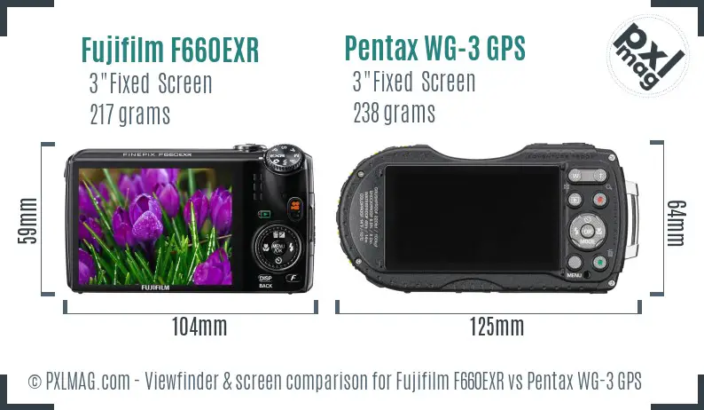 Fujifilm F660EXR vs Pentax WG-3 GPS Screen and Viewfinder comparison