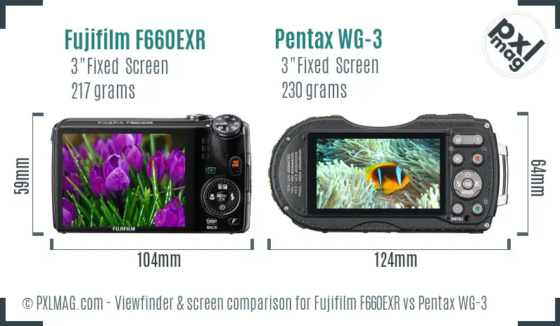 Fujifilm F660EXR vs Pentax WG-3 Screen and Viewfinder comparison Fujifilm F660EXR vs Pentax WG-3 Screen and Viewfinder comparison