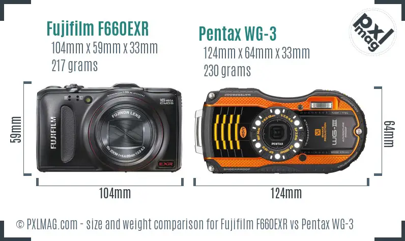 Fujifilm F660EXR vs Pentax WG-3 size comparison Fujifilm F660EXR vs Pentax WG-3 size comparison