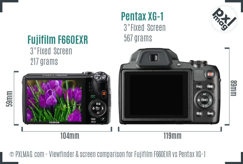 Fujifilm F660EXR vs Pentax XG-1 Screen and Viewfinder comparison Fujifilm F660EXR vs Pentax XG-1 Screen and Viewfinder comparison