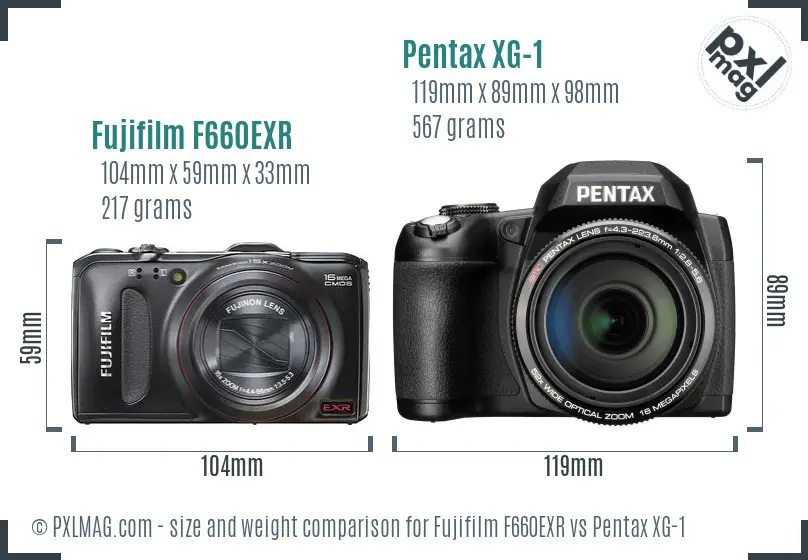 Fujifilm F660EXR vs Pentax XG-1 size comparison Fujifilm F660EXR vs Pentax XG-1 size comparison