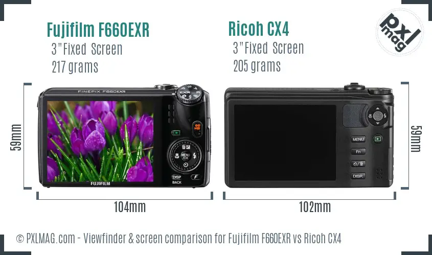 Fujifilm F660EXR vs Ricoh CX4 Screen and Viewfinder comparison
