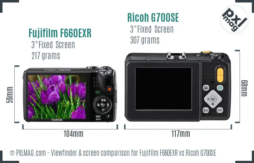 Fujifilm F660EXR vs Ricoh G700SE Screen and Viewfinder comparison