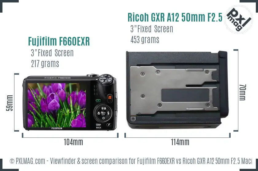 Fujifilm F660EXR vs Ricoh GXR A12 50mm F2.5 Macro Screen and Viewfinder comparison Fujifilm F660EXR vs Ricoh GXR A12 50mm F2.5 Macro Screen and Viewfinder comparison