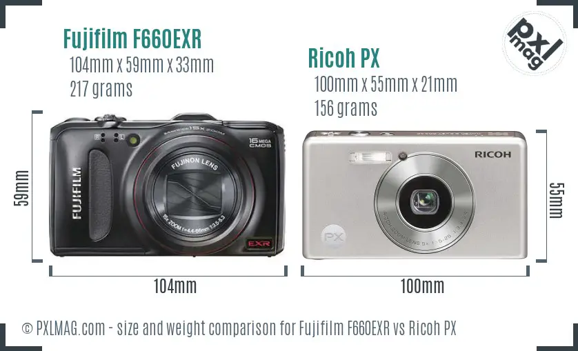 Fujifilm F660EXR vs Ricoh PX size comparison Fujifilm F660EXR vs Ricoh PX size comparison