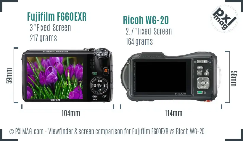 Fujifilm F660EXR vs Ricoh WG-20 Screen and Viewfinder comparison