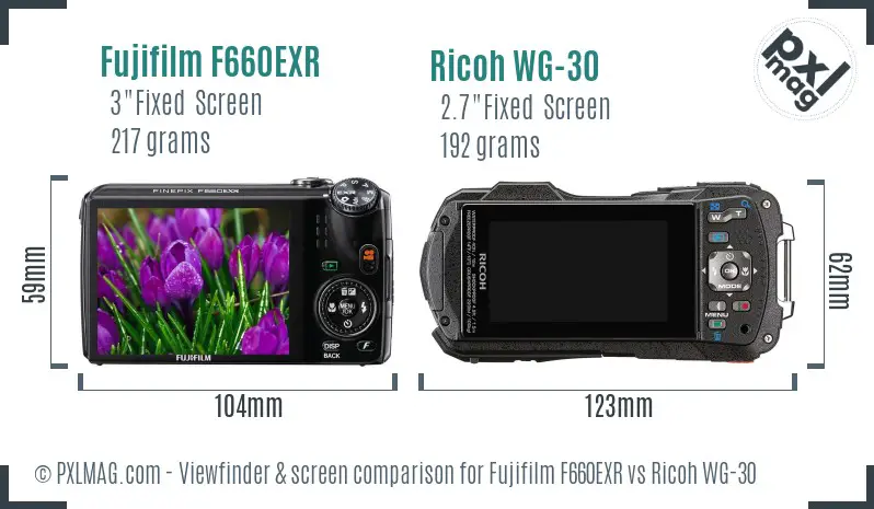 Fujifilm F660EXR vs Ricoh WG-30 Screen and Viewfinder comparison