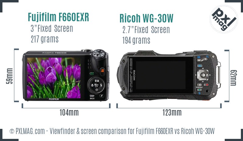 Fujifilm F660EXR vs Ricoh WG-30W Screen and Viewfinder comparison