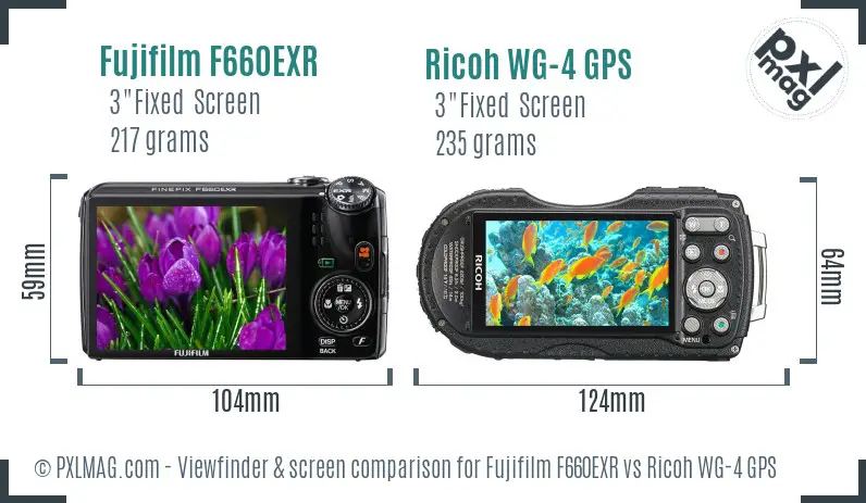 Fujifilm F660EXR vs Ricoh WG-4 GPS Screen and Viewfinder comparison