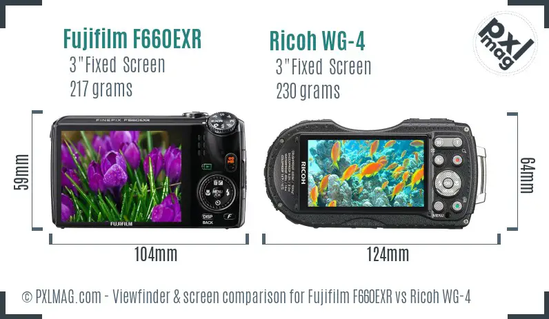 Fujifilm F660EXR vs Ricoh WG-4 Screen and Viewfinder comparison