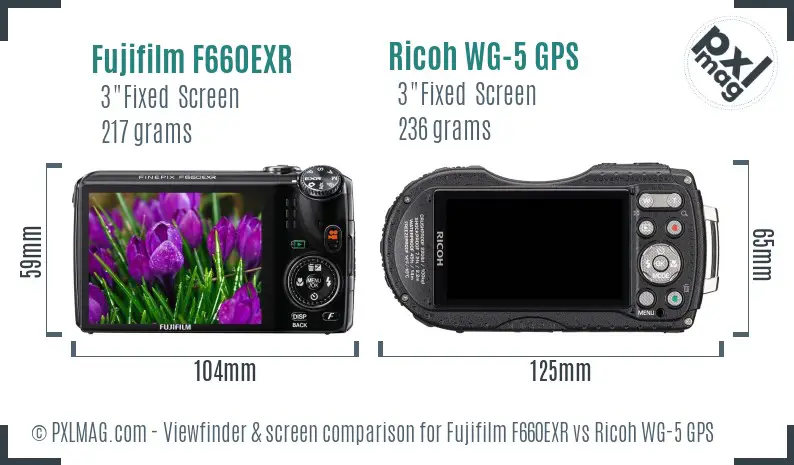 Fujifilm F660EXR vs Ricoh WG-5 GPS Screen and Viewfinder comparison