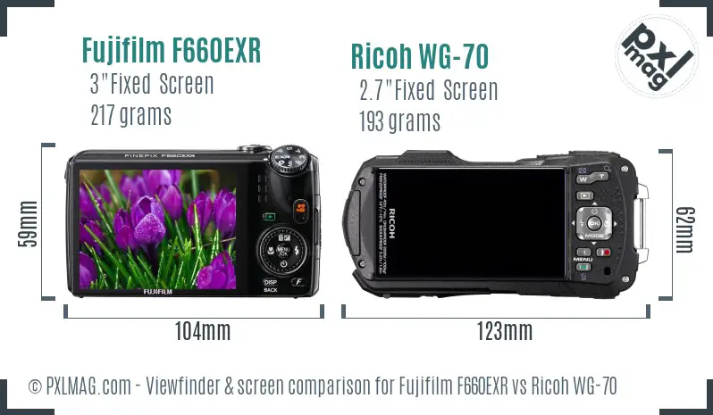 Fujifilm F660EXR vs Ricoh WG-70 Screen and Viewfinder comparison