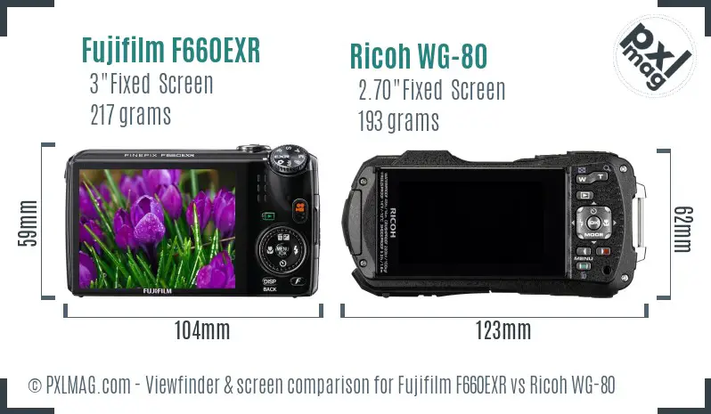 Fujifilm F660EXR vs Ricoh WG-80 Screen and Viewfinder comparison