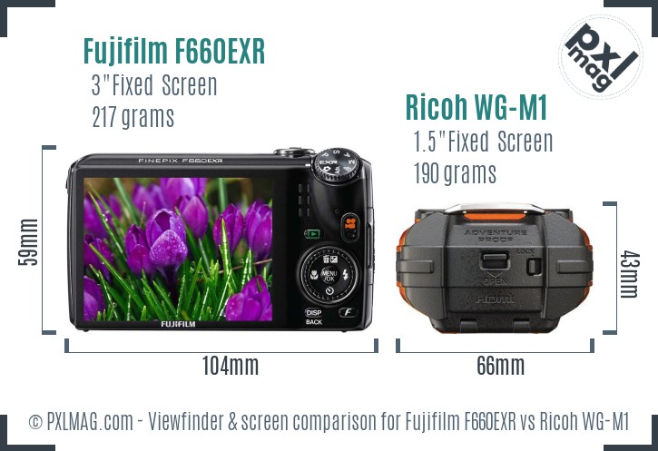 Fujifilm F660EXR vs Ricoh WG-M1 Screen and Viewfinder comparison