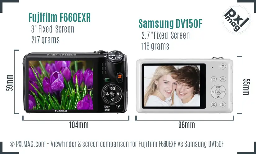 Fujifilm F660EXR vs Samsung DV150F Screen and Viewfinder comparison