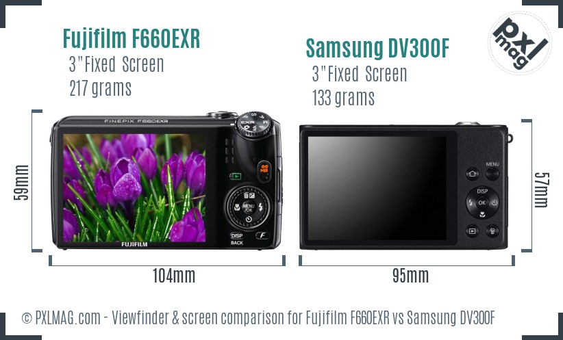 Fujifilm F660EXR vs Samsung DV300F Screen and Viewfinder comparison